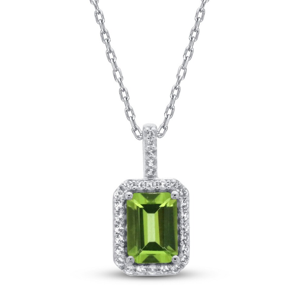 Peridot & White Topaz Necklace 10K White Gold 9p35GpAT