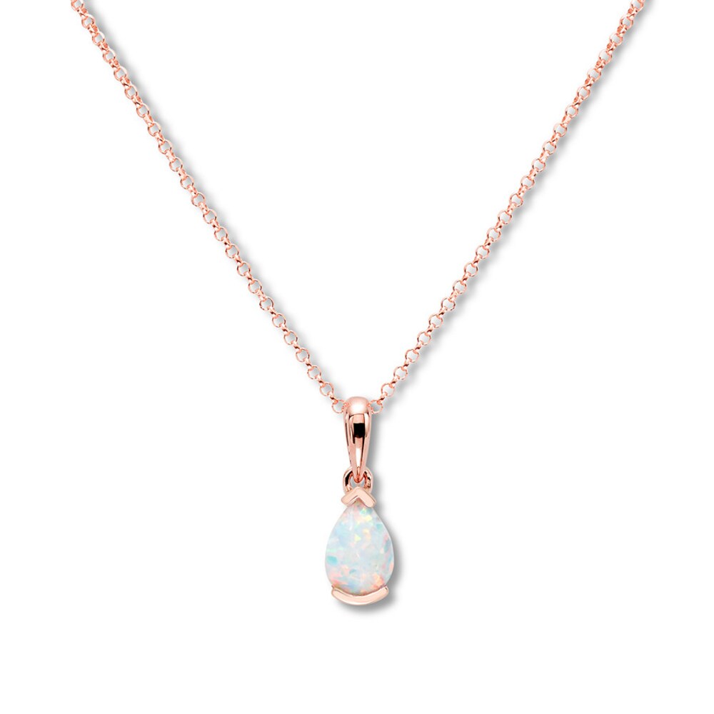 Lab-Create Opal Necklace Pear-shaped 10K Rose Gold 9v3pN1Zd
