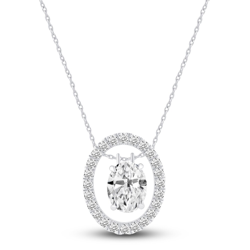 Certified Lab-Created Diamond Jacket Pendant Necklace 2 ct tw Oval/Round 14K White Gold 18" 9xQeNFIf