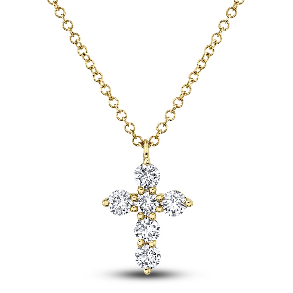 Shy Creation Diamond Cross Pendant Necklace 1/2 ct tw Round 14K Yellow Gold 18" SC55021391 9xv8HHEs