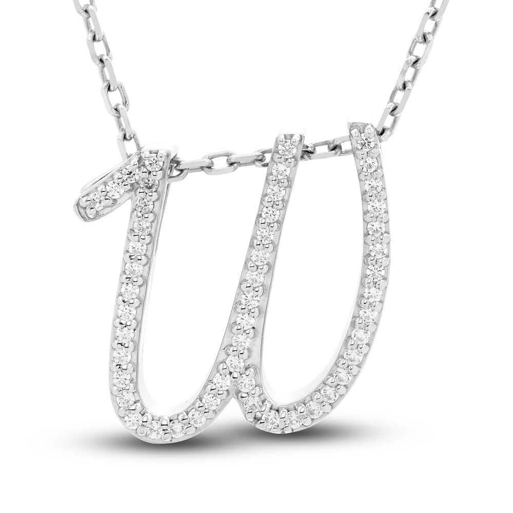 Diamond Initial W Pendant Necklace 1/10 ct tw Round 10K White Gold 9yeo1ejZ
