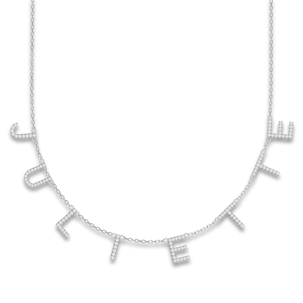 Juliette Maison Diamond Station Name Necklace 1-1/8 ct tw Round 10K White Gold AAp8xGDs