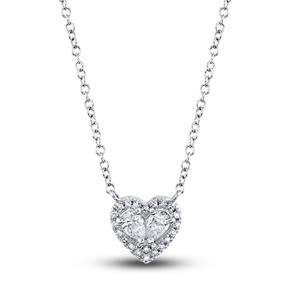 Shy Creation Diamond Heart Necklace 1/5 ct tw Pear/Round 14K White Gold 18" SC55019751 AHErbf1h