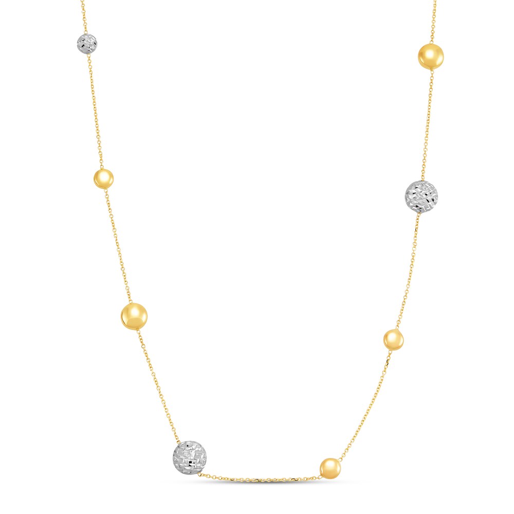 Italia D\'Oro Flat Bead Necklace 14K Two-Tone Gold 18\" AHzxsY2m