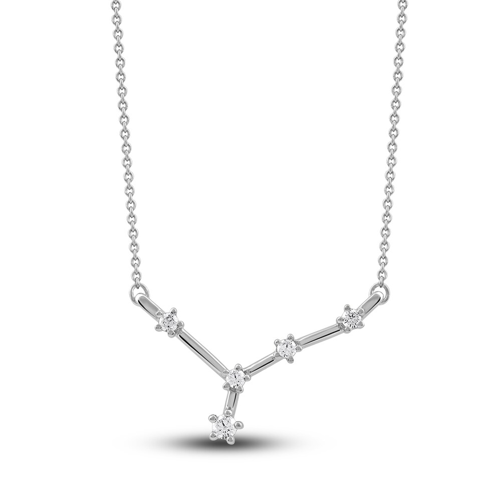 Diamond Cancer Constellation Pendant Necklace 1/6 ct tw Round 14K White Gold AJu8GO8L