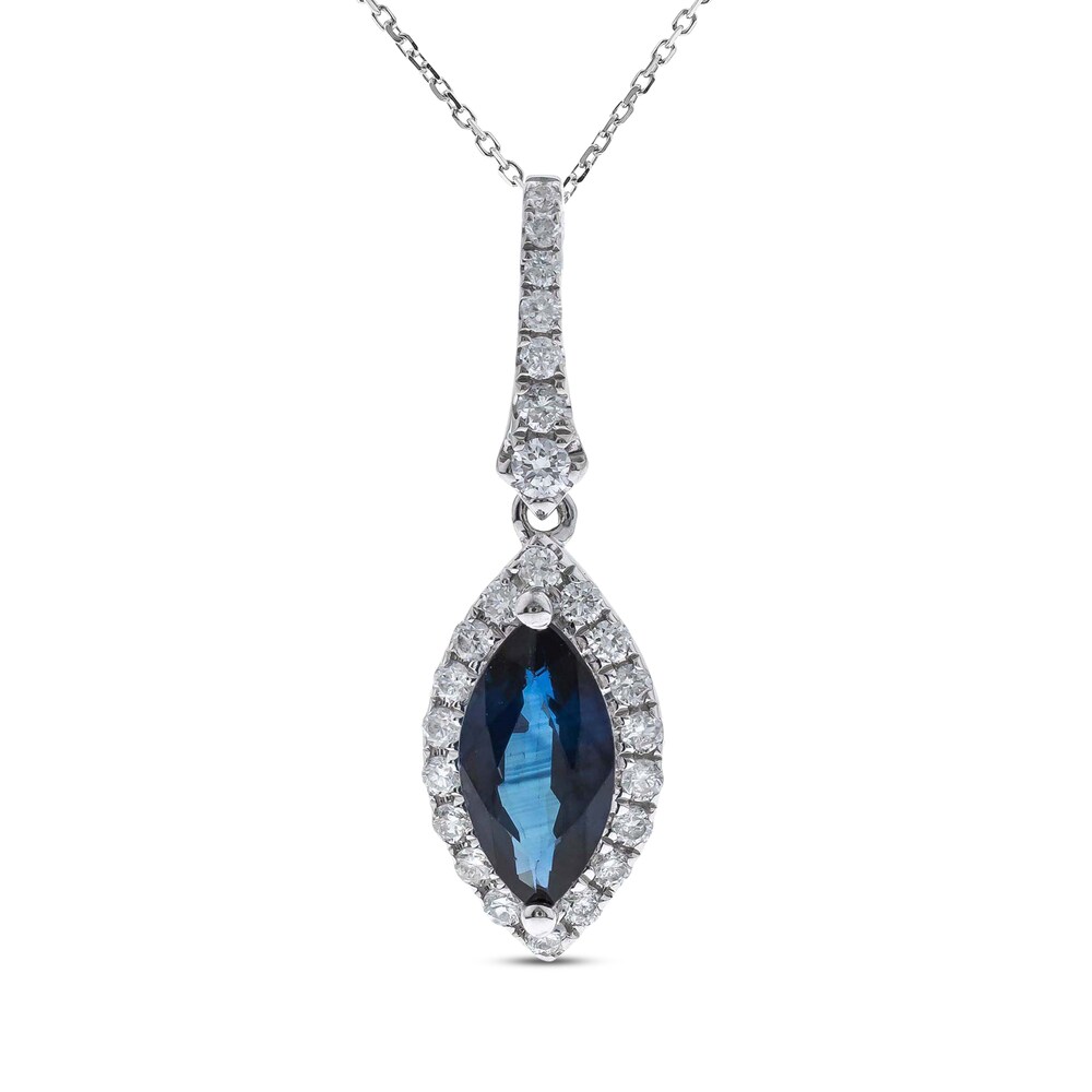 Natural Blue Sapphire Necklace 1/6 ct tw Diamonds 10K White Gold AKggPARx