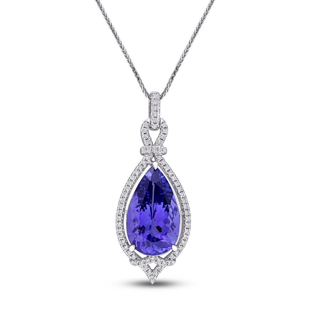 Natural Tanzanite Pendant Necklace 1/3 ct tw Diamonds 14K White Gold 18\" ATakZEgC