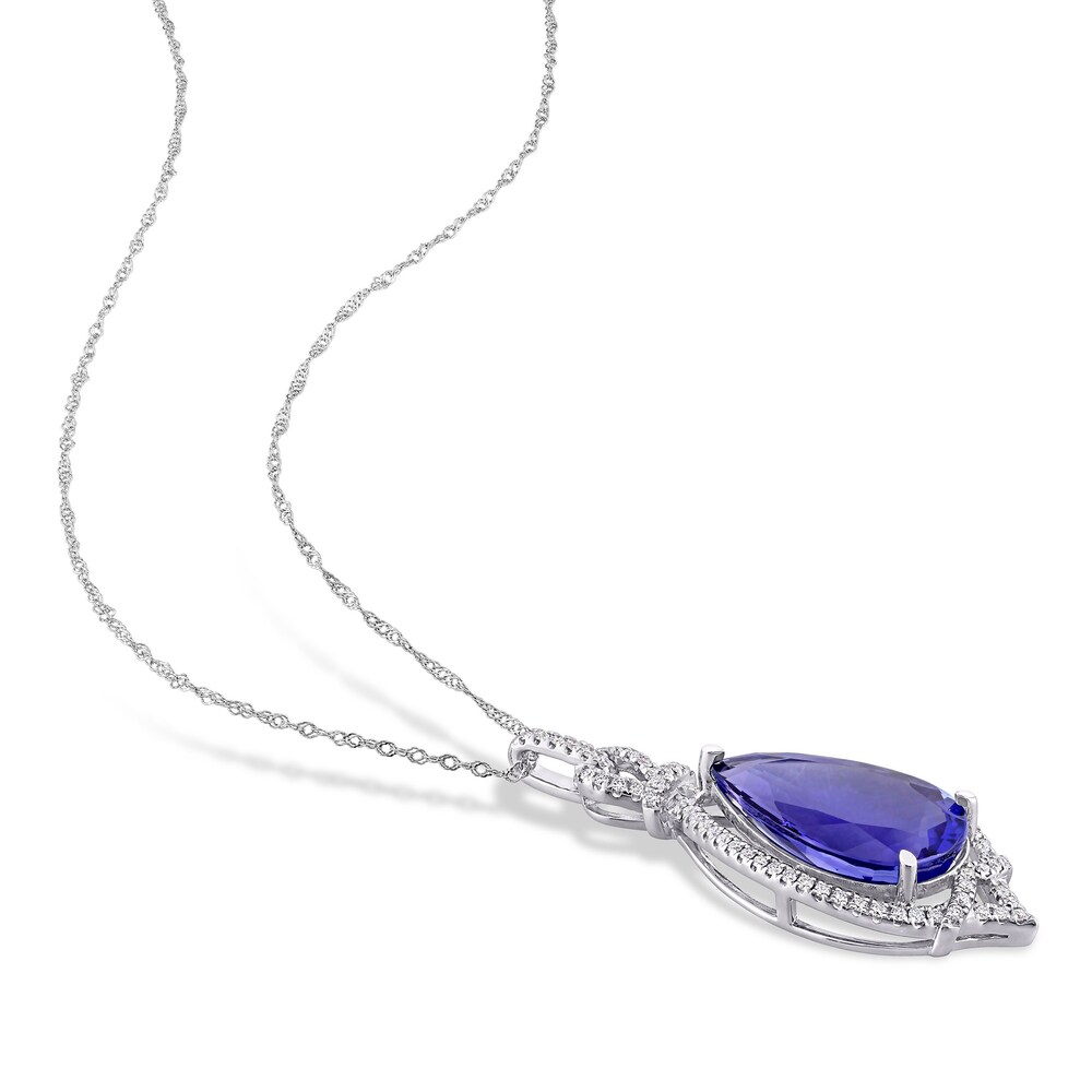 Natural Tanzanite Pendant Necklace 1/3 ct tw Diamonds 14K White Gold 18\" ATakZEgC