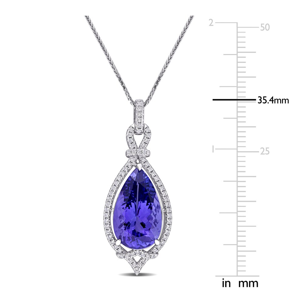 Natural Tanzanite Pendant Necklace 1/3 ct tw Diamonds 14K White Gold 18\" ATakZEgC