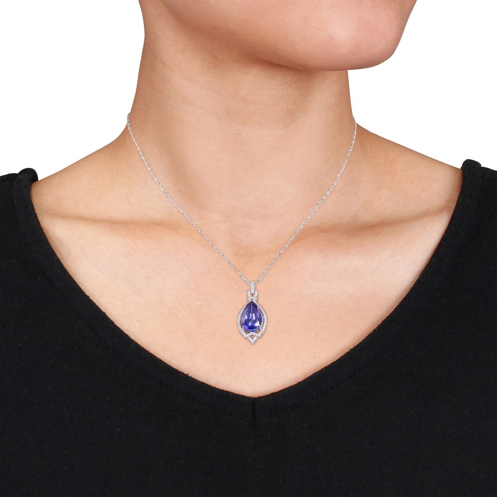 Natural Tanzanite Pendant Necklace 1/3 ct tw Diamonds 14K White Gold 18\" ATakZEgC