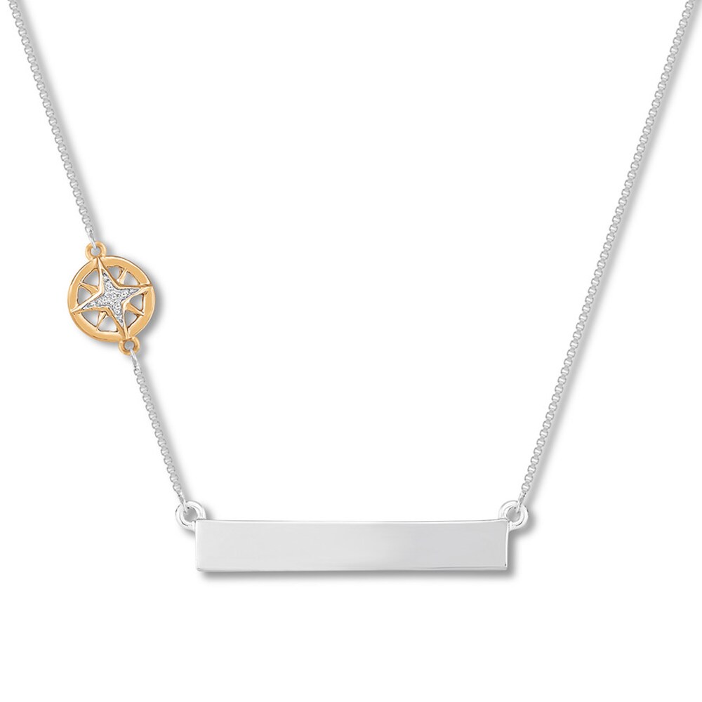 Wanderlust Bar Necklace with Compass Sterling Silver/10K Gold AXjwLksT