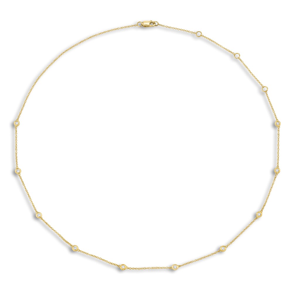 Shy Creation Diamond Station Necklace 1/5 ct tw Round 14K Yellow Gold 18" SC22003838 AcadYH0C