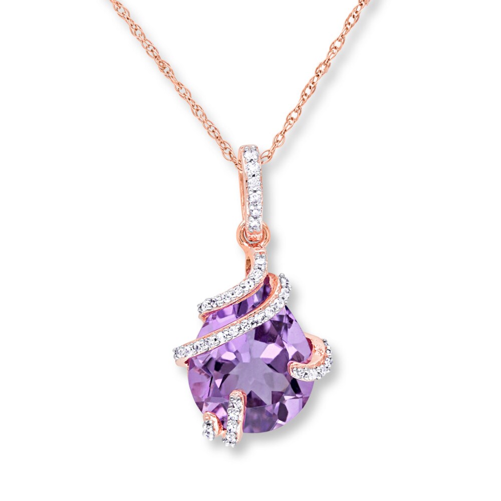 Amethyst Necklace 1/8 ct tw Diamonds 10K Rose Gold AuVPxLGn