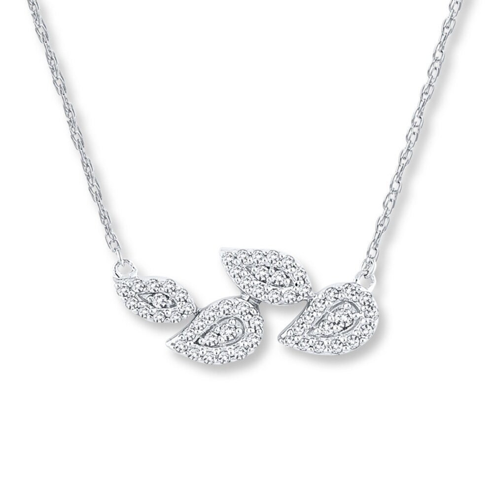 Diamond Leaf Necklace 1/5 ct tw Round-cut 10K White Gold AuZ59rme