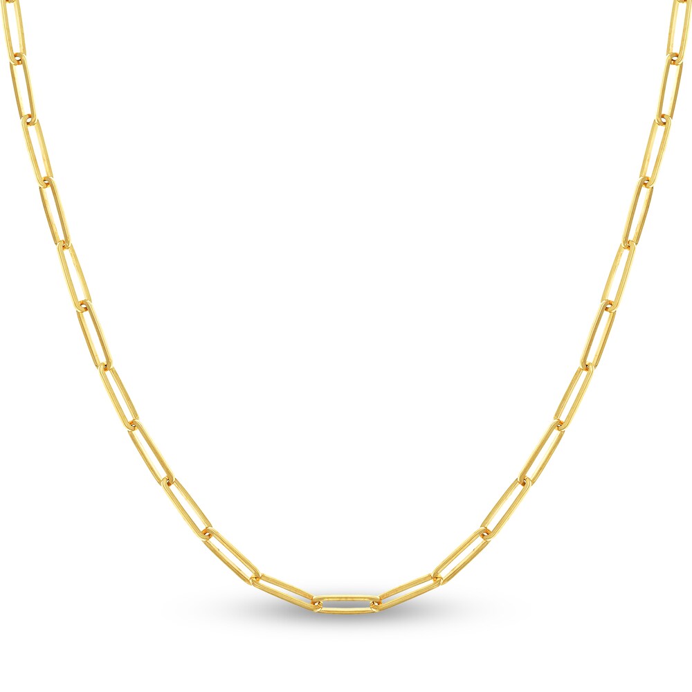 Paper Clip Chain Necklace 14K Yellow Gold 24" Azf9G2bu