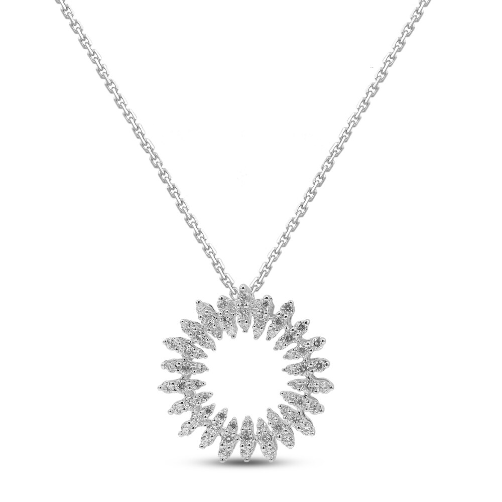 Diamond Circle Necklace 1/2 ct tw Round 14K White Gold 18" Azxy62jZ