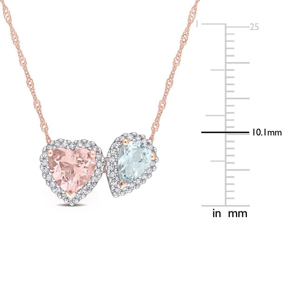 Natural Aquamarine & Natural Morganite Heart Necklace 1/5 ct tw Diamonds 14K Rose Gold 17\" B1Xcld0v