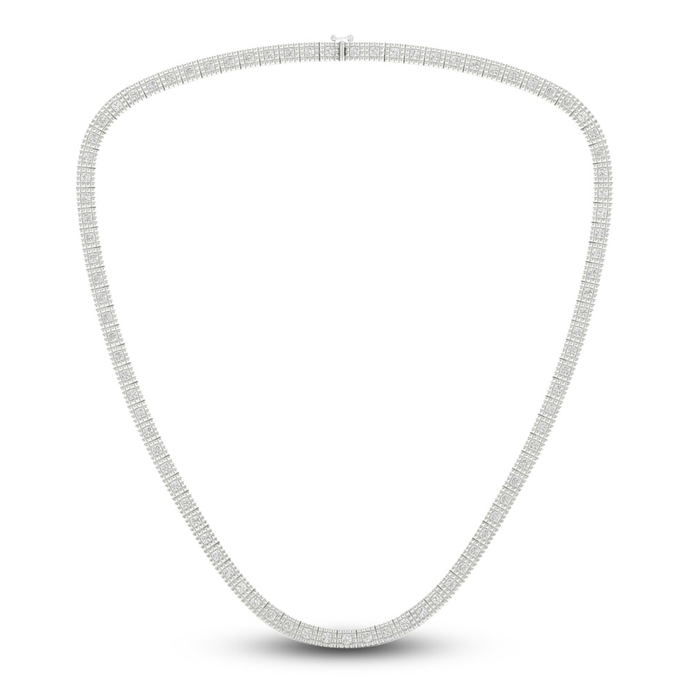 Men's Lab-Created Diamond Chain Necklace 7 ct tw Round 14K White Gold B3gGXUrQ