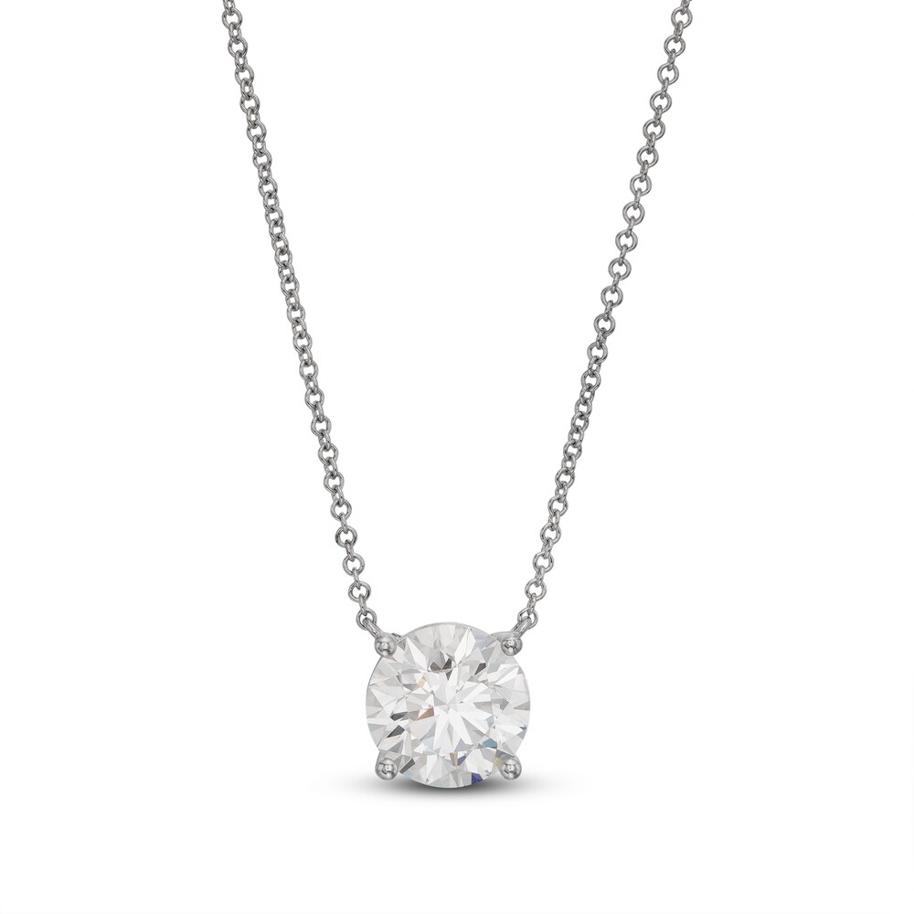 Lab-Created Diamond Solitaire Necklace 3 ct tw Round 14K White Gold 19\" (SI2/F) B4jSO6EV