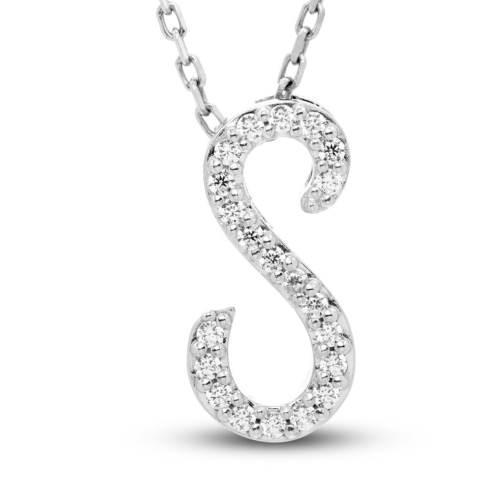 Diamond Letter S Pendant Necklace 1/10 ct tw Round 10K White Gold B8bMf4p3