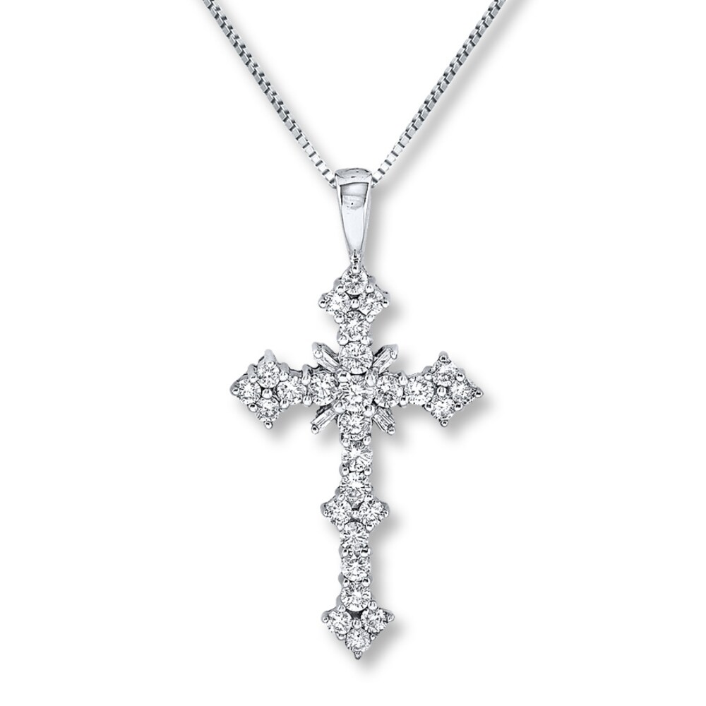 Diamond Cross Necklace 1-1/2 Carats tw 14K White Gold BByU7eTP