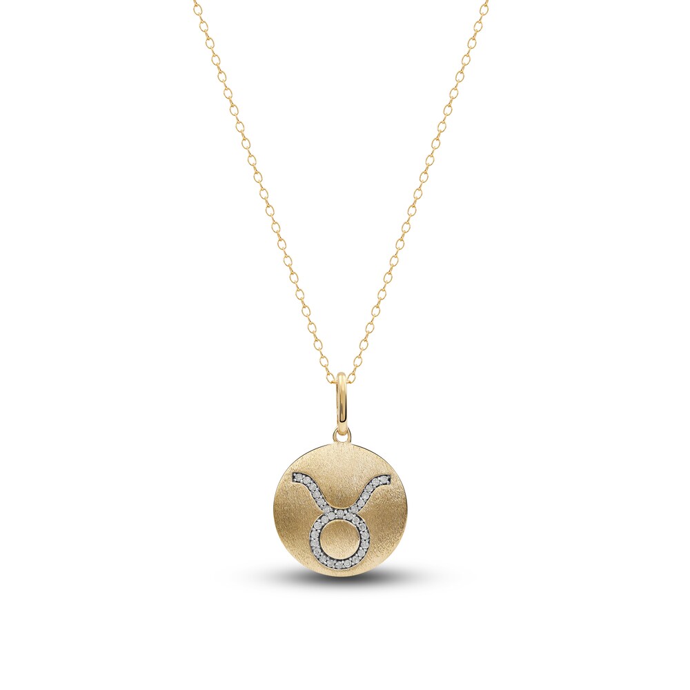 Diamond Taurus Zodiac Pendant Necklace 1/10 ct tw Round 14K Yellow Gold BDlZ9cGl [BDlZ9cGl]