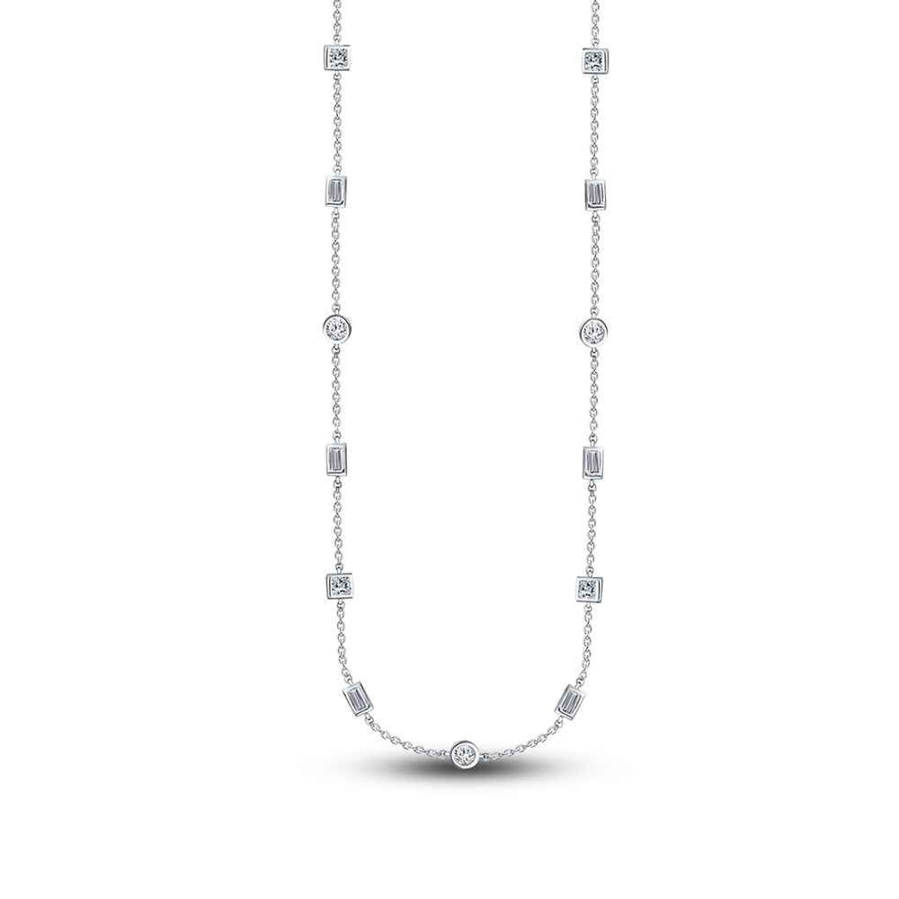 Kallati Diamond Pendant Necklace 5/8 ct tw Baguette/Round 14K White Gold 18.5" BKDIBsEM