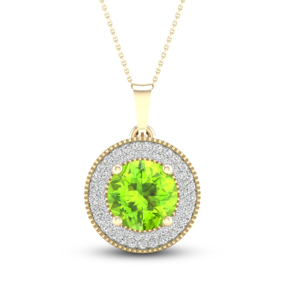 Natural Peridot Pendant Necklace 1/4 ct tw Diamonds 10K Yellow Gold 18" BiWrxgYm