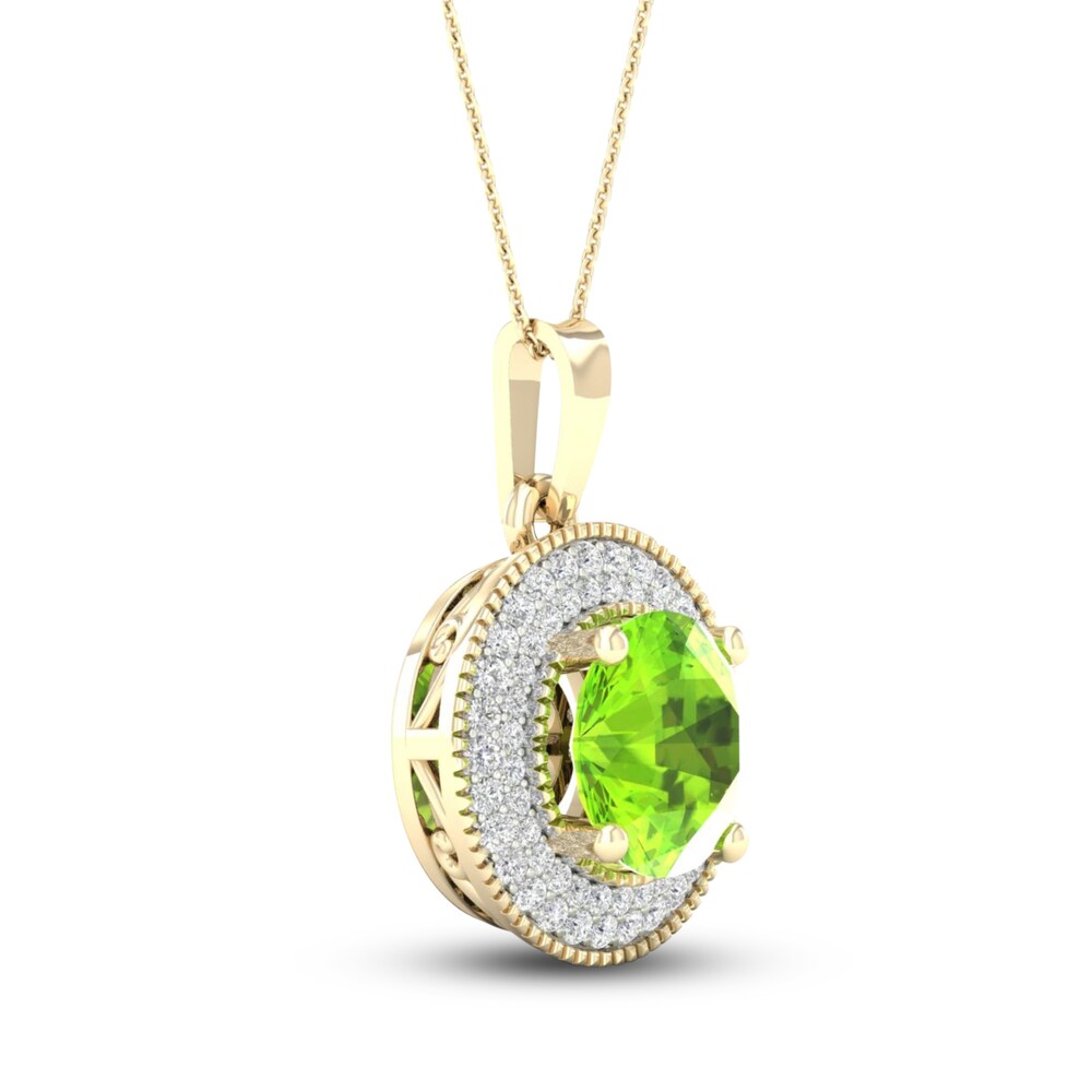 Natural Peridot Pendant Necklace 1/4 ct tw Diamonds 10K Yellow Gold 18\" BiWrxgYm