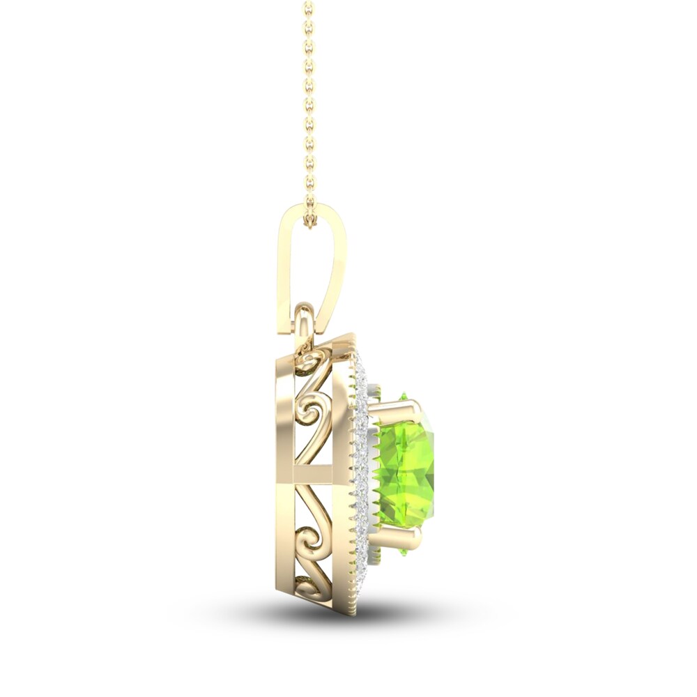 Natural Peridot Pendant Necklace 1/4 ct tw Diamonds 10K Yellow Gold 18\" BiWrxgYm