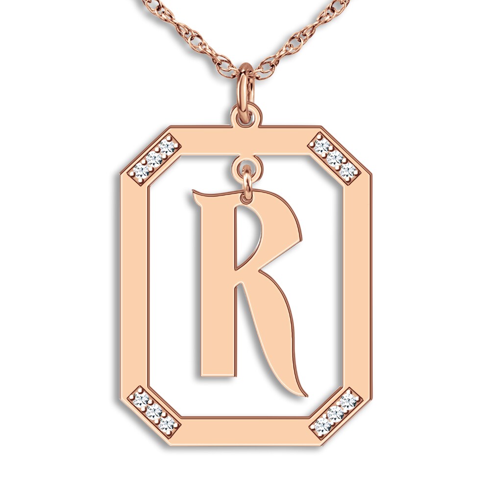 Diamond Engravable Pendant Necklace 1/8 ct tw Round Rose Gold-Plated Sterling Silver Bj3OBlxL