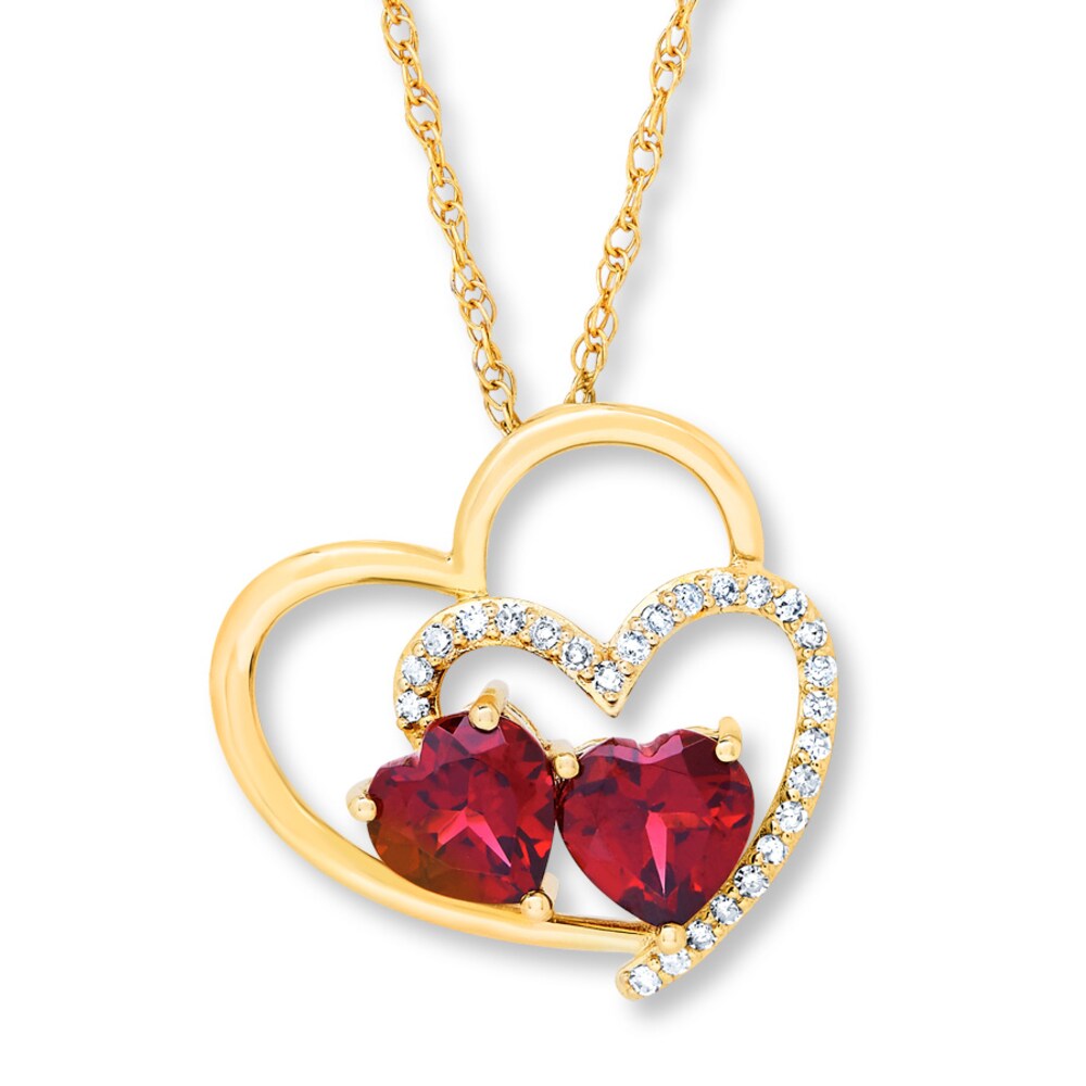 Garnet Heart Necklace 1/8 ct tw Diamonds 10K Yellow Gold Bmb4rBLS