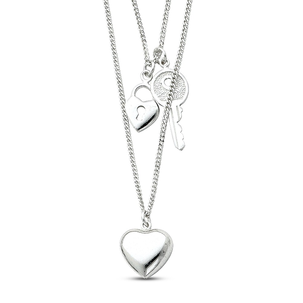 Heart & Key Necklace Sterling Silver BqITKCmp