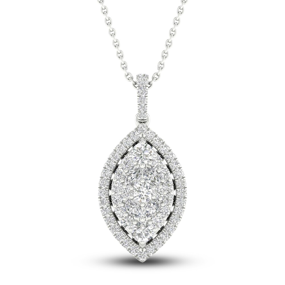 Diamond Pendant Necklace 3/4 ct tw Marquise/Round 14K White Gold Bt6vFn03
