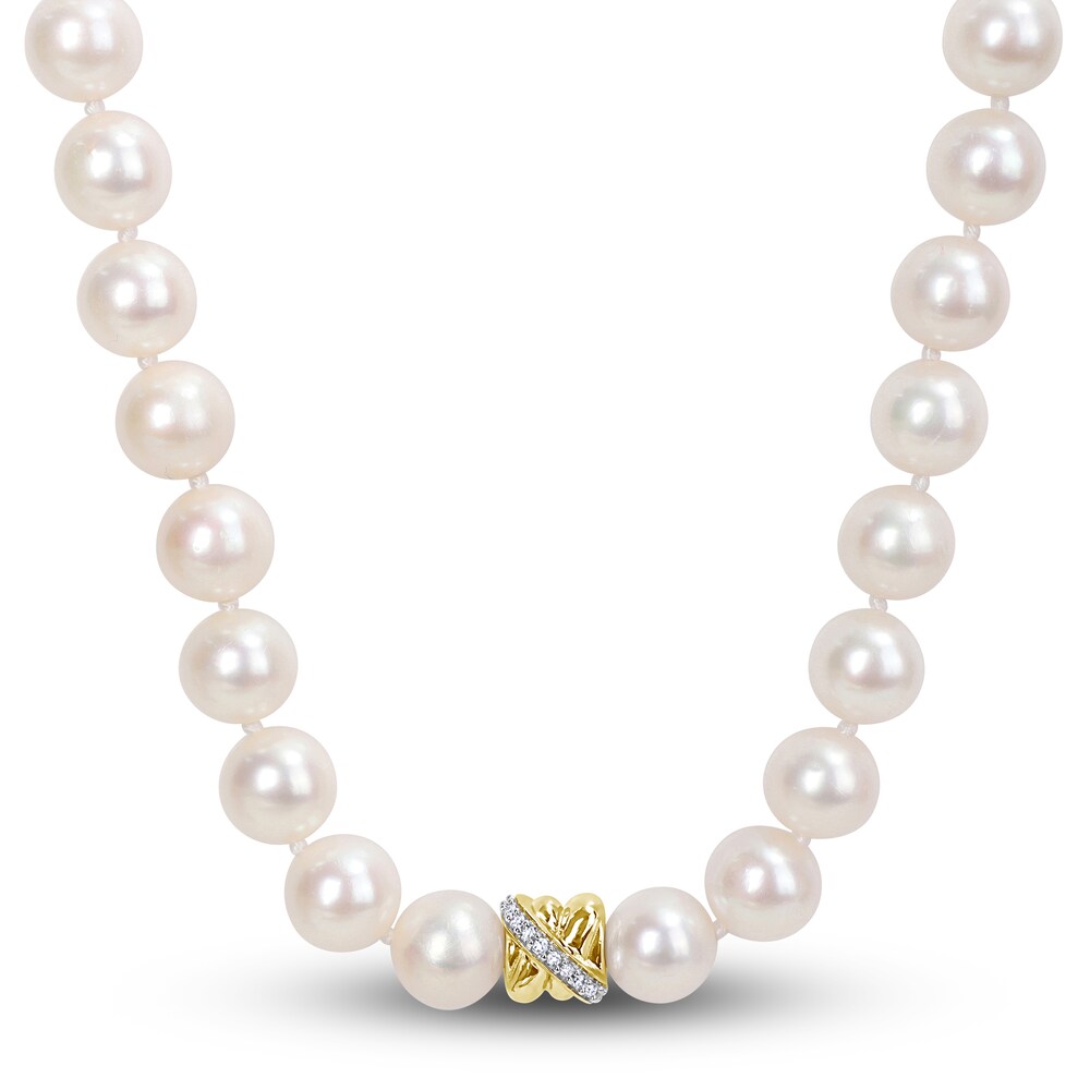 Cultured Freshwater Pearl Necklace 1/10 ct tw Diamonds 14K Yellow Gold 17" BvWAjIWp