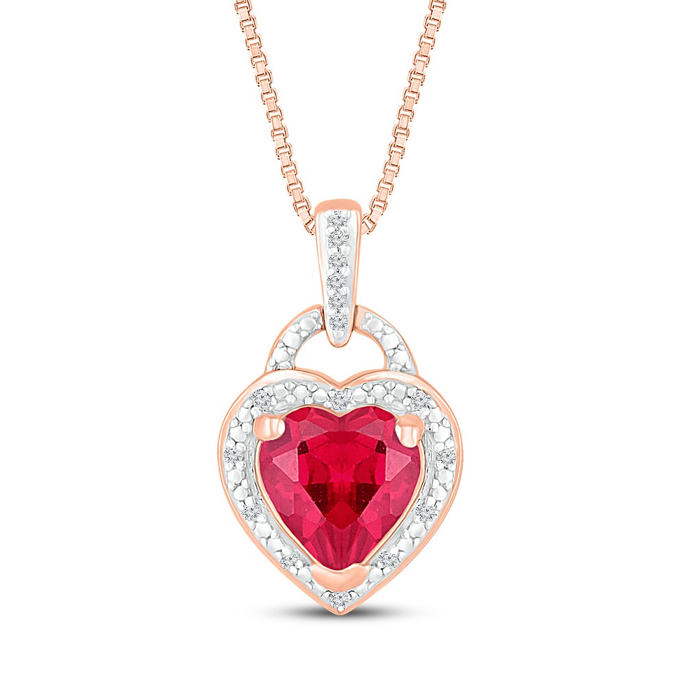Lab-Created Ruby Pendant Necklace 1/20 ct tw Diamonds 10K Rose Gold BvpXHEHb