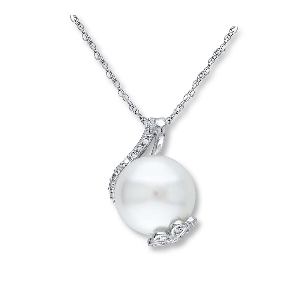 Cultured Pearl Necklace 1/10 ct tw Diamonds Sterling Silver BxEw8DgW