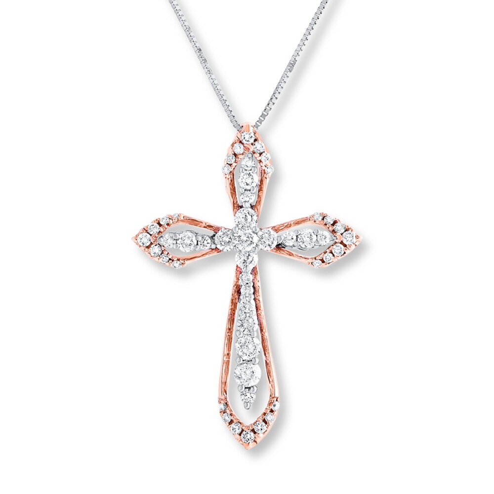 Diamond Cross Necklace 3/4 ct tw Round-cut 14K Two-Tone Gold ByImF8Rk