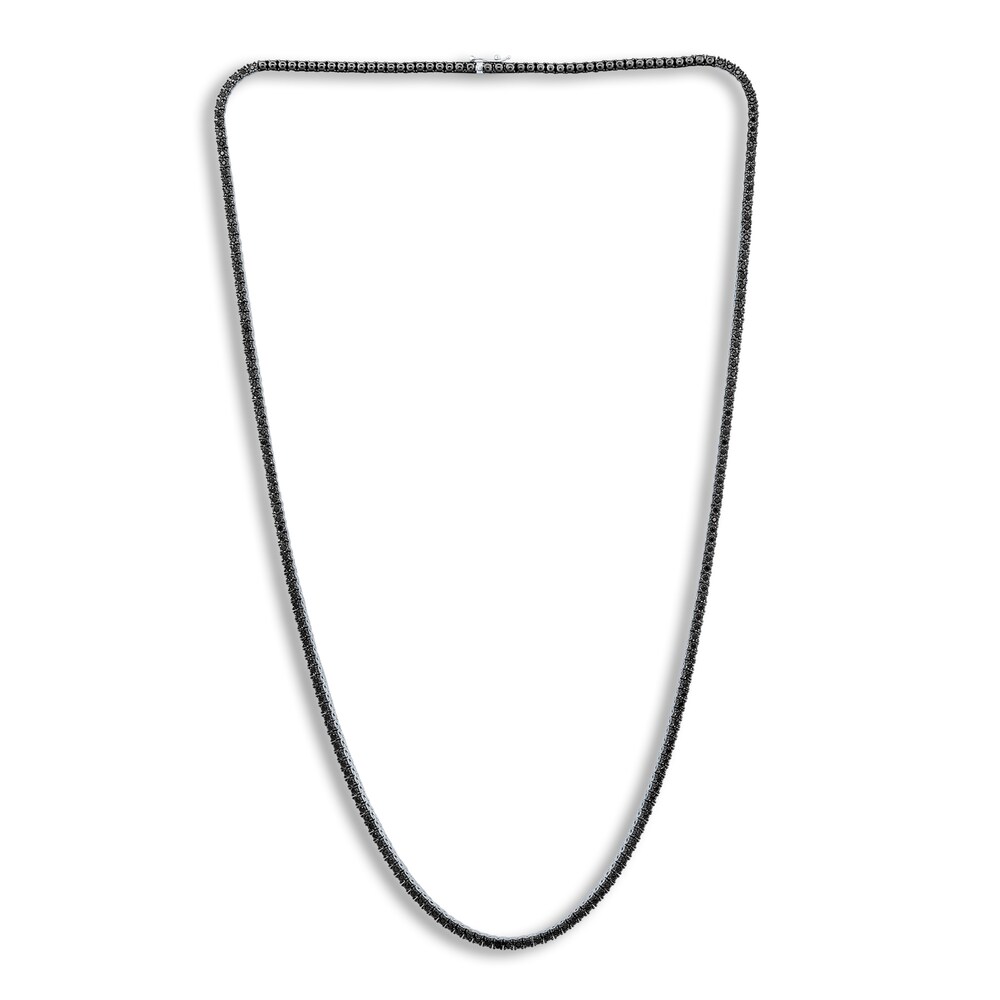 Men's Black Diamond Tennis Necklace 2 ct tw Round 14K White Gold 24" C4fYUOo4