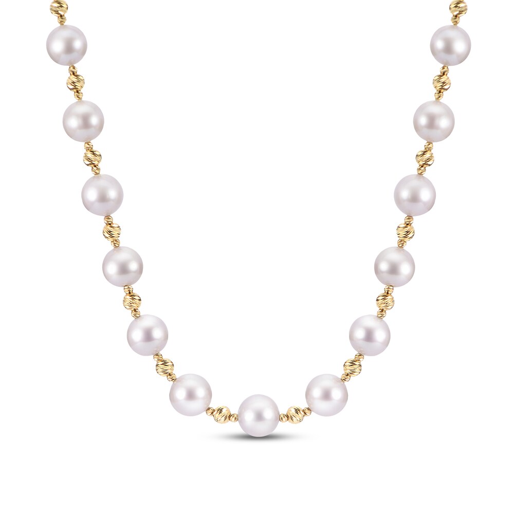 Diamond-Cut Cultured Akoya Pearl Necklace 14K Yellow Gold C83YaeF5