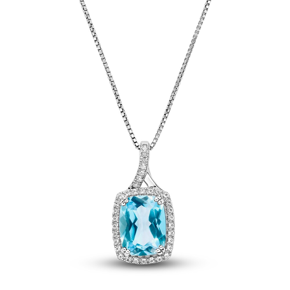 Natural Blue Topaz & Lab-Created White Sapphire Pendant Necklace 10K White Gold 18" C86ck1FI