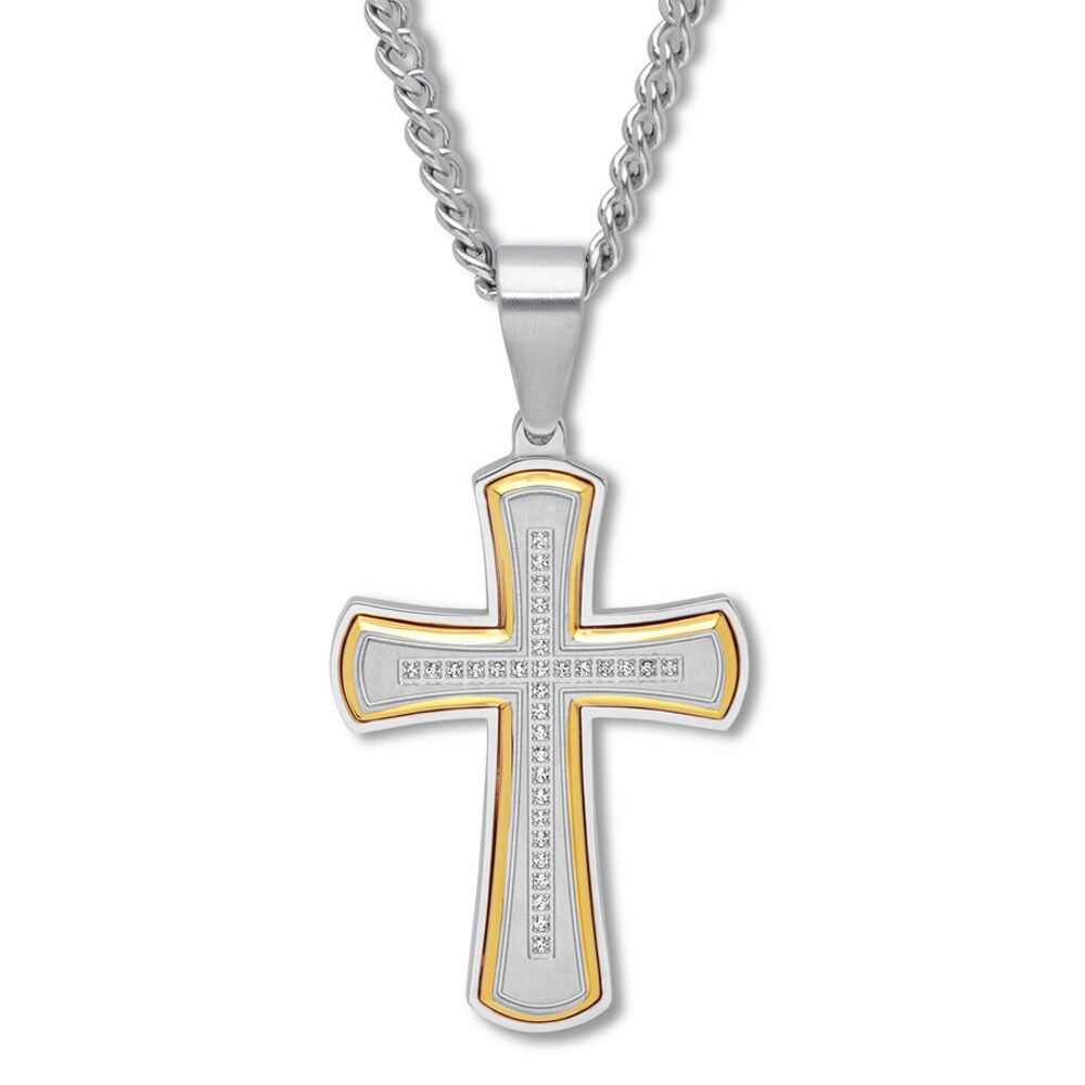 Cross Necklace 1/6 ct tw Diamonds Stainless Steel 24\" CIgxlNdK