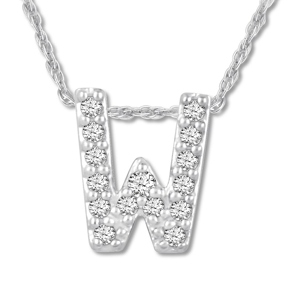 Diamond Initial W Necklace 1/20 ct tw Round-cut 10K White Gold CNjp9QqS
