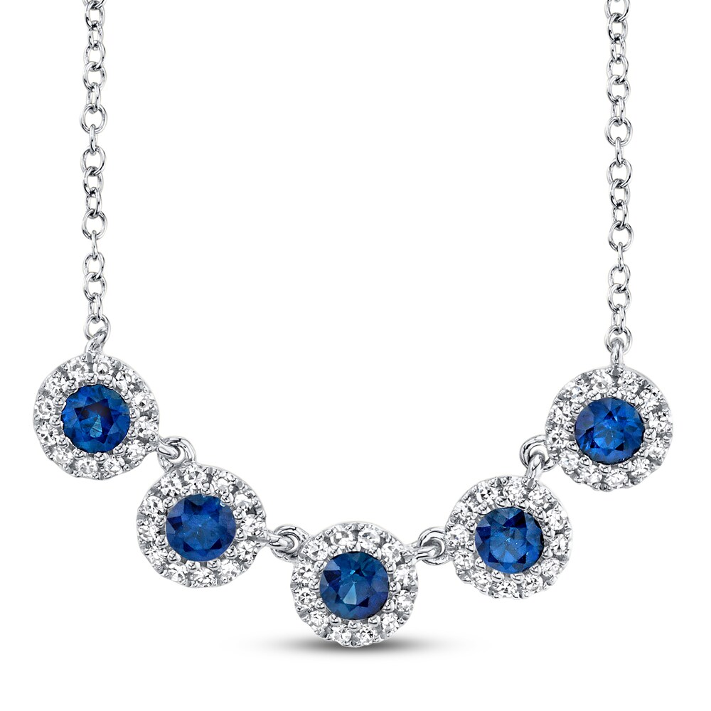 Shy Creation Sapphire Necklace 1/8 cttw Diamonds 14K White Gold SC55004741V2 CoGfQm4a