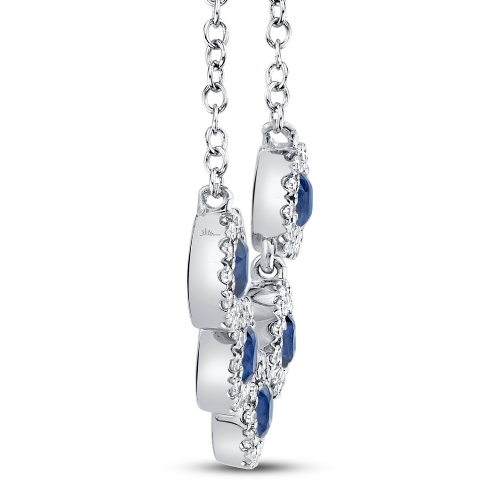 Shy Creation Sapphire Necklace 1/8 cttw Diamonds 14K White Gold SC55004741V2 CoGfQm4a