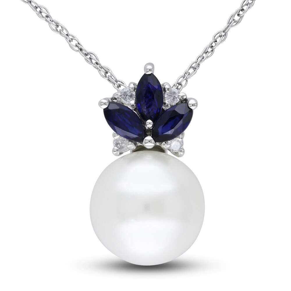 Cultured Freshwater Pearl & Natural Blue Sapphire Necklace 10K White Gold CylzTZag
