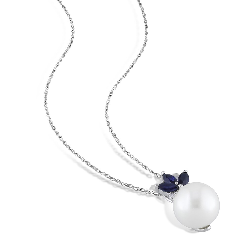 Cultured Freshwater Pearl & Natural Blue Sapphire Necklace 10K White Gold CylzTZag