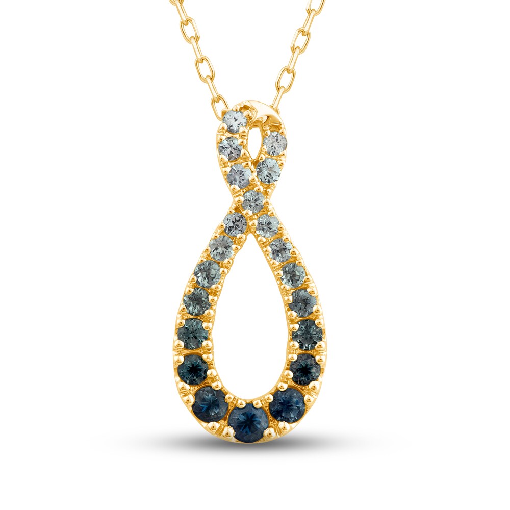 Montana Blue Natural Sapphire Ombre Pendant Necklace 10K Yellow Gold 18" D0jDAXpM