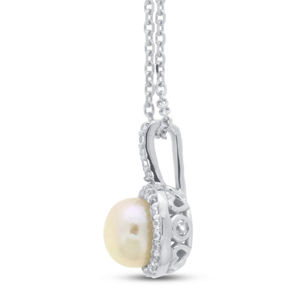 Cultured Pearl & White Topaz Necklace 10K White Gold D9SS8F2m