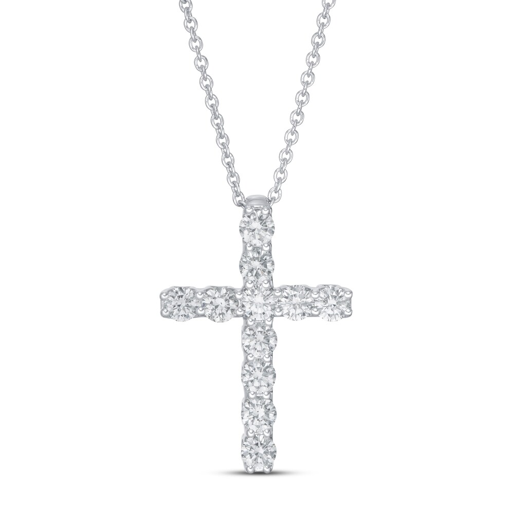 Lab-Created Diamond Cross Necklace 1 ct tw Round 14K White Gold DAM3XeEN [DAM3XeEN]